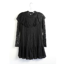Zara Stella Dress Black Lace Long Sleeves Romper Ruffle Gothic Bib XS Vampire