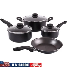 7 Piece Non Stick Aluminium Cookware Set Saucepan Dutch Oven Frying Pan Black