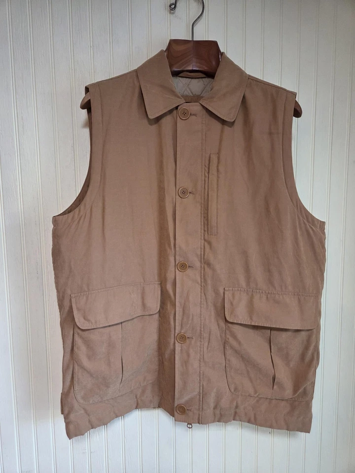 Jos A Bank Vest Mens Medium Tan Quilted Lined Utility Field Hunting Outdoor - Image 2 of 4