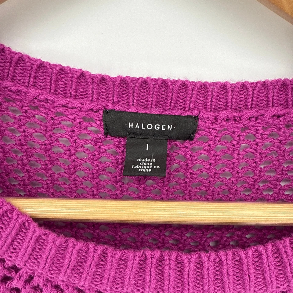 Chaleco Suéter Halógeno Punto Abierto Algodón Talla Grande Magenta Cuello Redondo Foto 4 de 4