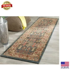 Mahal Collection 2'2" x 8' Navy & Natural Oriental Runner Rug - Stain Resistant