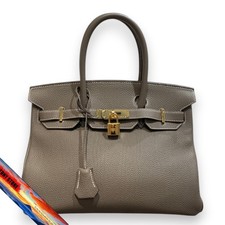 Borsa a mano Hermes Birkin 30 A Stamp Togo in pelle Etoupe G/D metallo