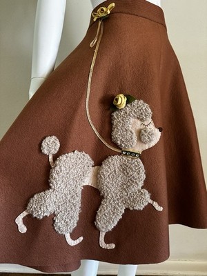 1950s Poodle Skirt Junior House Felt 3D Flower Applique Rhinestone 32 Waist VTG