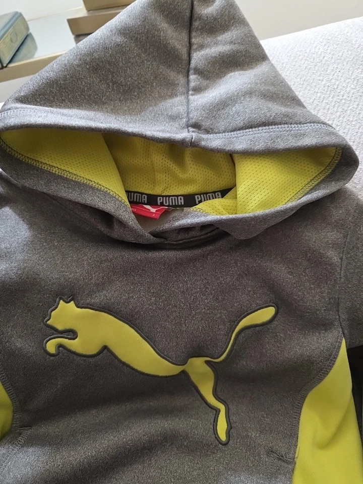 Puma Kids Storm Force 1 Pullover Hoodie Size S Color Gray/ Yellow #AD2 - Image 3 of 4