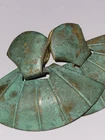 Vintage Patina Copper Fan Earrings Art Deco Style Verdigris Green Dangle Jewelry