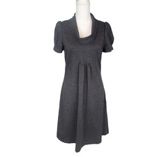 CALVIN KLEIN Short Sleeve Herringbone stretch Dress Charcoal Gray Black Sz 4 f9