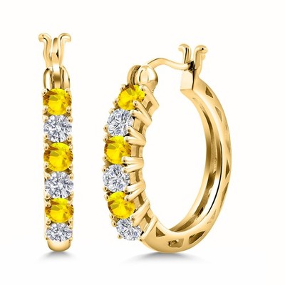 18K Yellow Gold Plated Silver Yellow Sapphire and Lab Grown Diamond Hoop