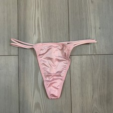 Vintage 2001 Victorias Secret Pink Satin Lace String Thong Panty NWT Small