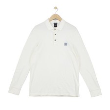 Hugo Boss Polo Shirt Mens Size XL Cream Slim Fit Long Sleeve