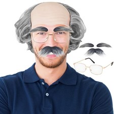 Old Man Bald Cap,Short Grey Cap with Side Hair,Grandpa Wig Medium