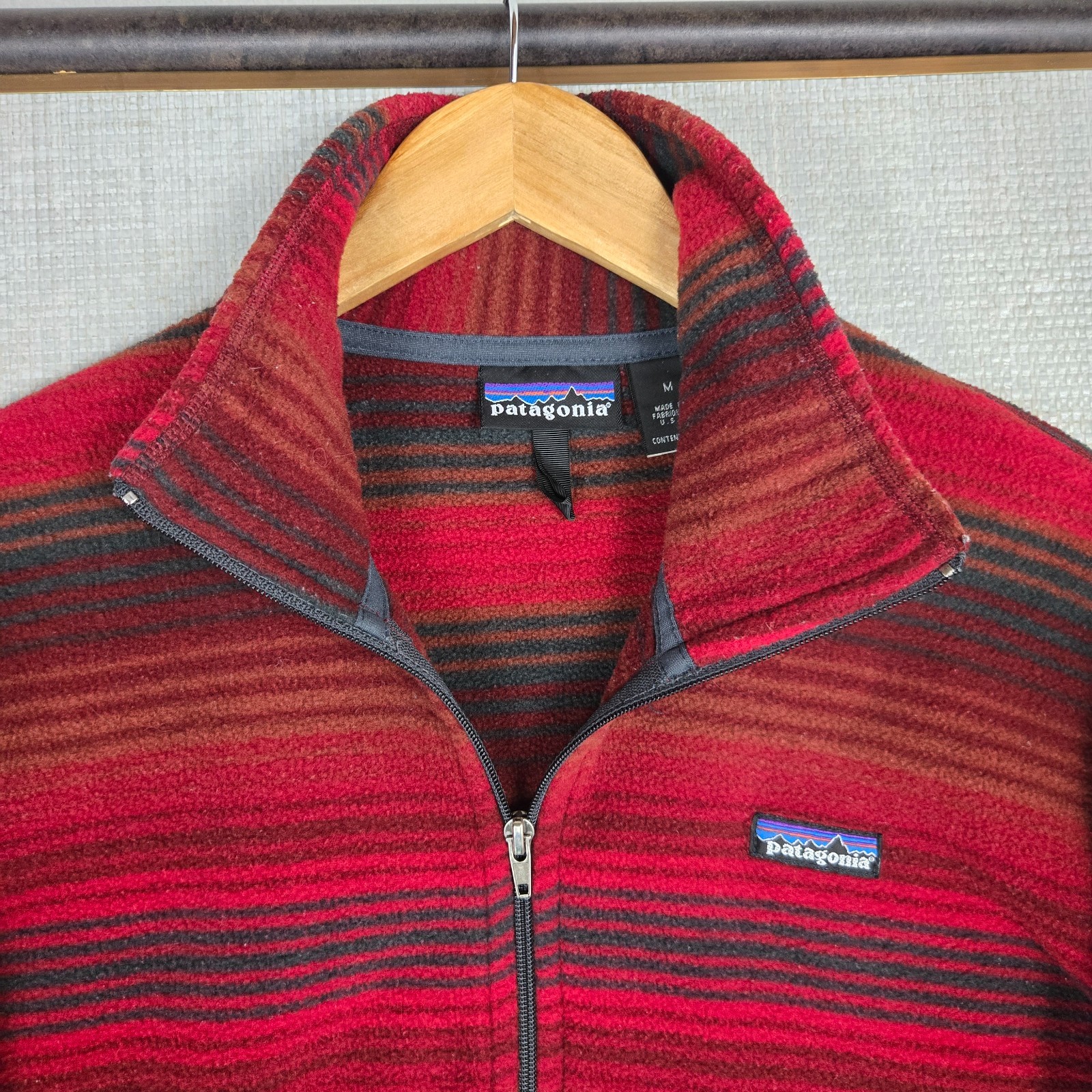PATAGONIA VTG 1999 Mens Medium Made in USA Red Serape Stripe Fleece 1/4 Zip image 10