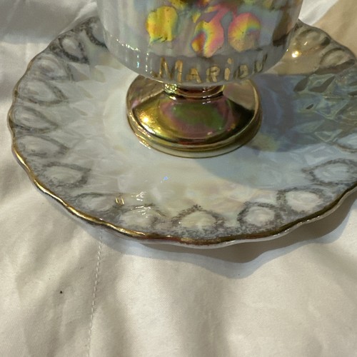 Vintage handbemalte Porzellan Teetasse & Untertasse Beeren & Obst Goldfuß Glanz - Bild 3 von 14