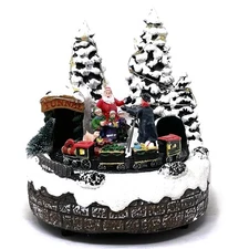Allgala Polyresin Christmas House Figurine – Moving Train & Photo with Santa XH9