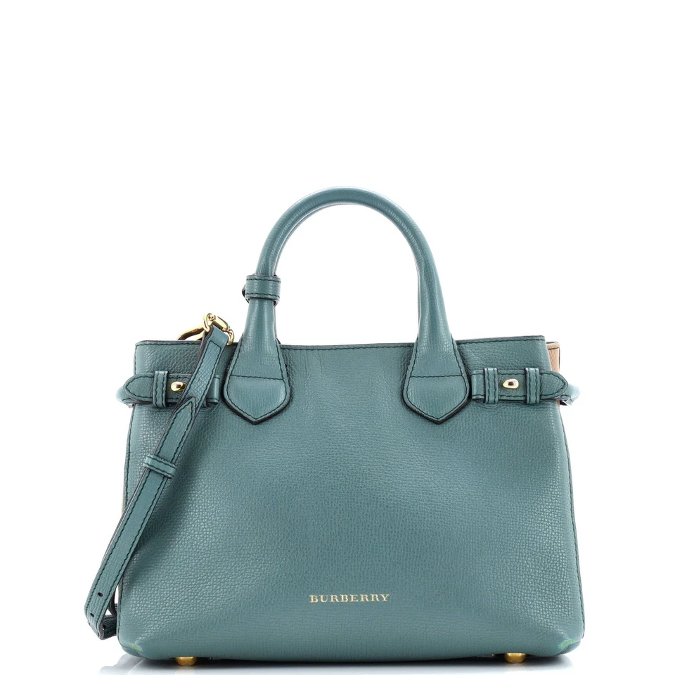 Burberry Banner Tote Leather and House Check Canvas Small