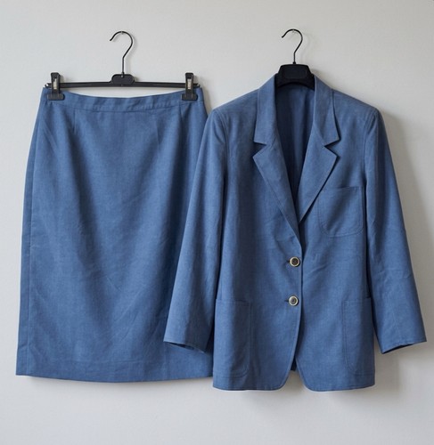 Steinbock, Womens Steinbock Rare Silk Blue Avio Suit Vintage 80s-90s Suit Jacket