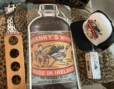 5 pc lot ~ Shanky's Whip Bar Mat, Shot Glass Holder, Pour Spout,  Hat, Tin sign