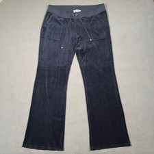 Vintage Juicy Couture Velour Track Pants XL Navy Blue Button Pockets Y2K USA