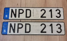 SWEDEN SWEDISH PAIR LICENSE PLATE TAG NPD 213