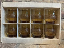 Vintage Libby NIB Set Of 8 Americana Amber Embossed Juice Glasses