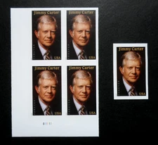 2025 Jimmy Carter  Cat # 6043a NDC Imperf Plt Block of 4 & Single Forever Stamps