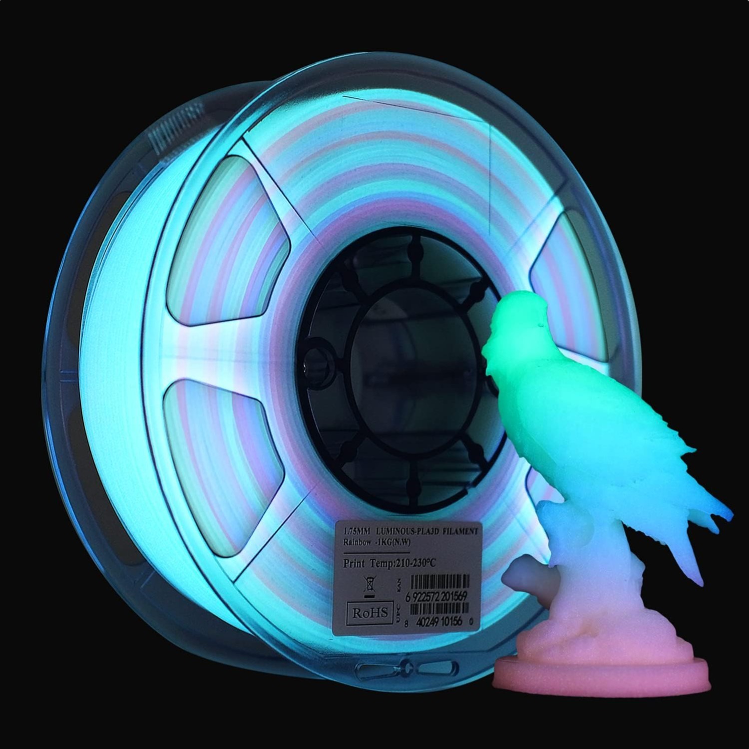 Leuchtendes PLA Filament 1,75mm Regenbogen 1kg 3D Drucker Mehrfarbig