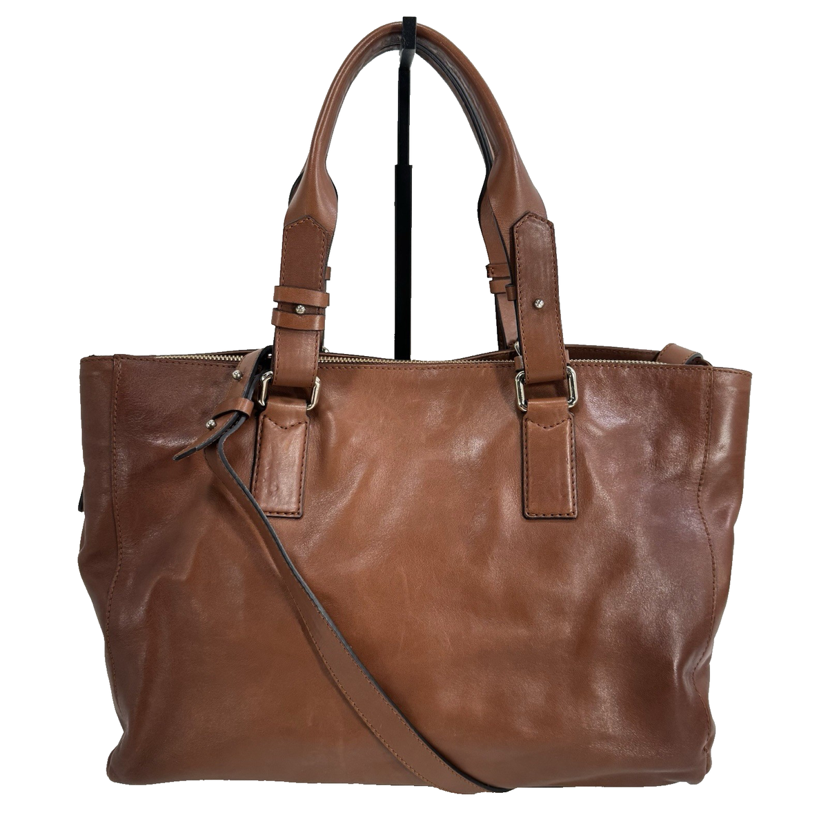 Massimo Dutti Brown Leather Tote Handbag Purse with Long Shoulder Strap