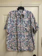 Vintage 80-90s Sostanza Men's XL Button Up Shirt Multicolor Short Sleeve