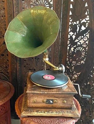 Fonografo grammofono HMV funzionante audio antico, disco win-up regalo occasione