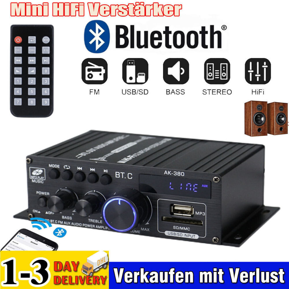 Bluetooth Verstärker Vollverstärker HiFi Stereo Amplifier Digital FM 800W