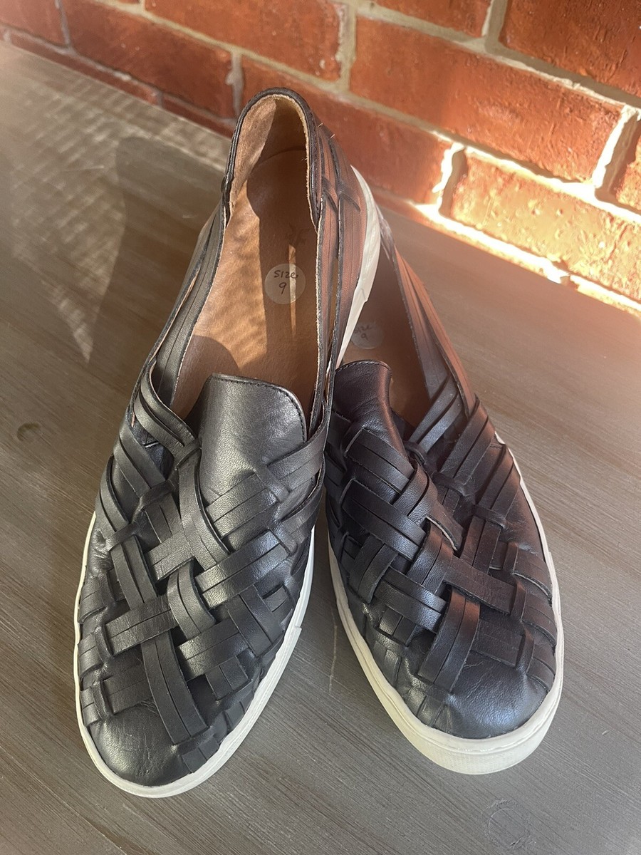 Frye Ivy Huarache Black Leather Slip On Sneaker