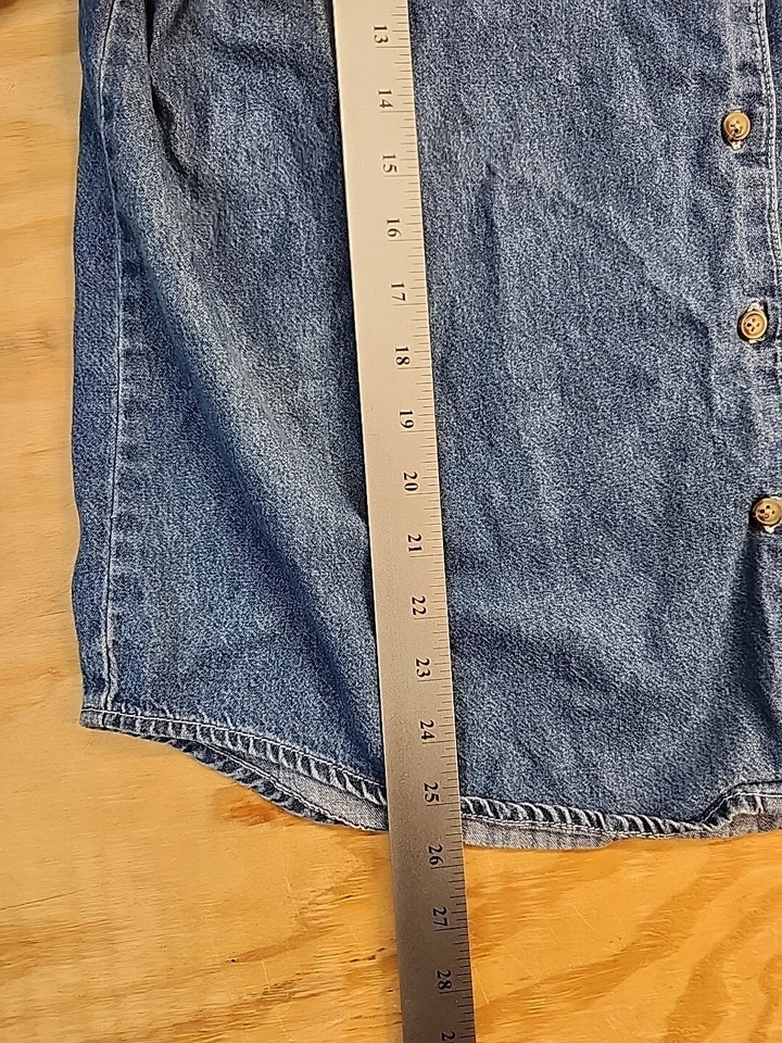 Vintage Blue Denim Embroidered Holiday Snowman Long Sleeve Shirt Womens Large - Image 4 of 4