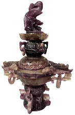Chinese Carved Amethyst Stone Lidded Censor Urn Incense Burner Holder