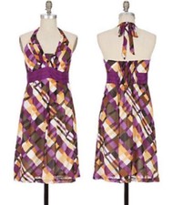Anthropologie MOULINETTE SOEURS Etty Halter Dress Purple Plaid Brown Orange Sz 0