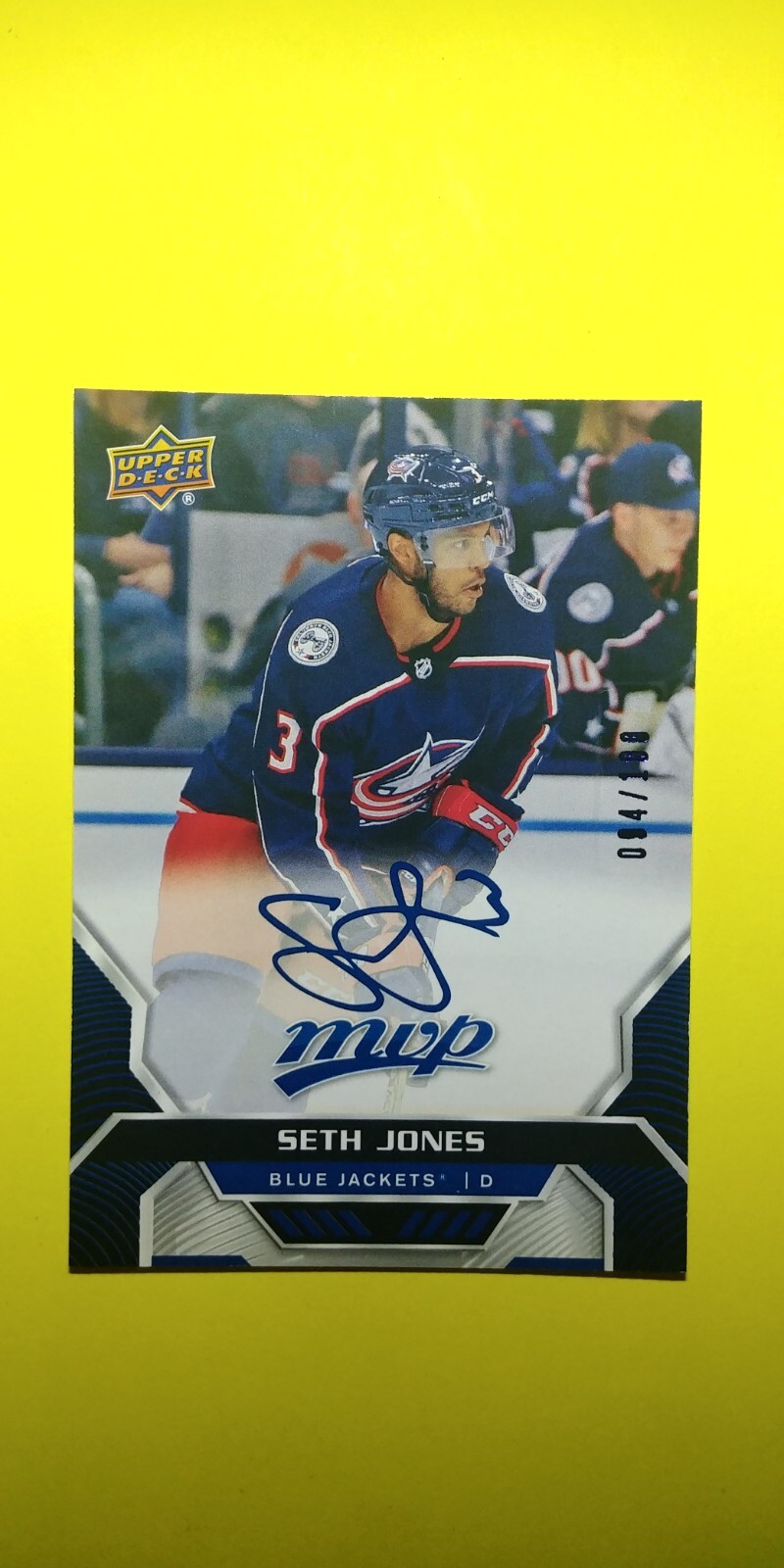 2020-21 Upper Deck Blue Script Seth Jones 94/100 Columbus #192 Hockey Card