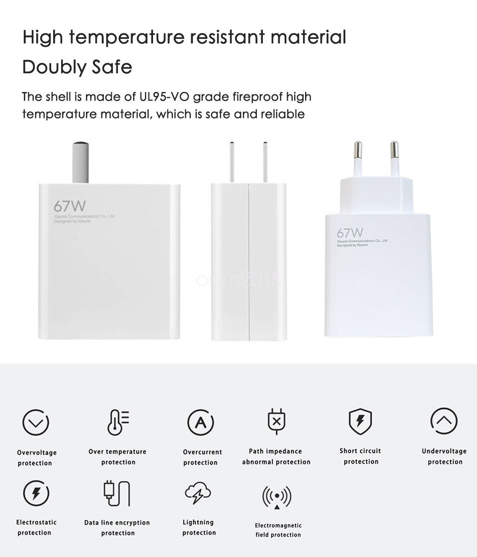 Xiaomi Cargador Original Carga Rápida 67w + Cable Usb C, 6 A