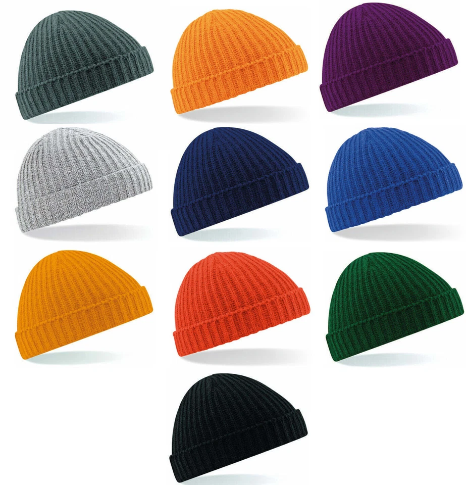 Trawler Beanie Wooly Knitted Fisherman Hat Beechfield Retro Vintage Style Ski
