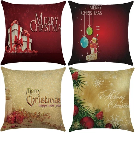 UK STOCK 4pcs Merry Christmas Decorative Luxury Pillow Cushion Cover 45X45cm