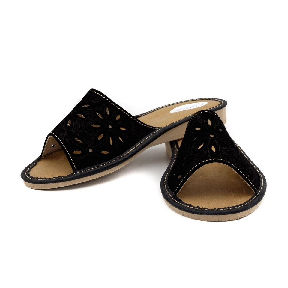 CLOGERS Hausschuhe für Damen Herren, Schwarz Leder 100% Filzpantoffeln Latschen 35-42