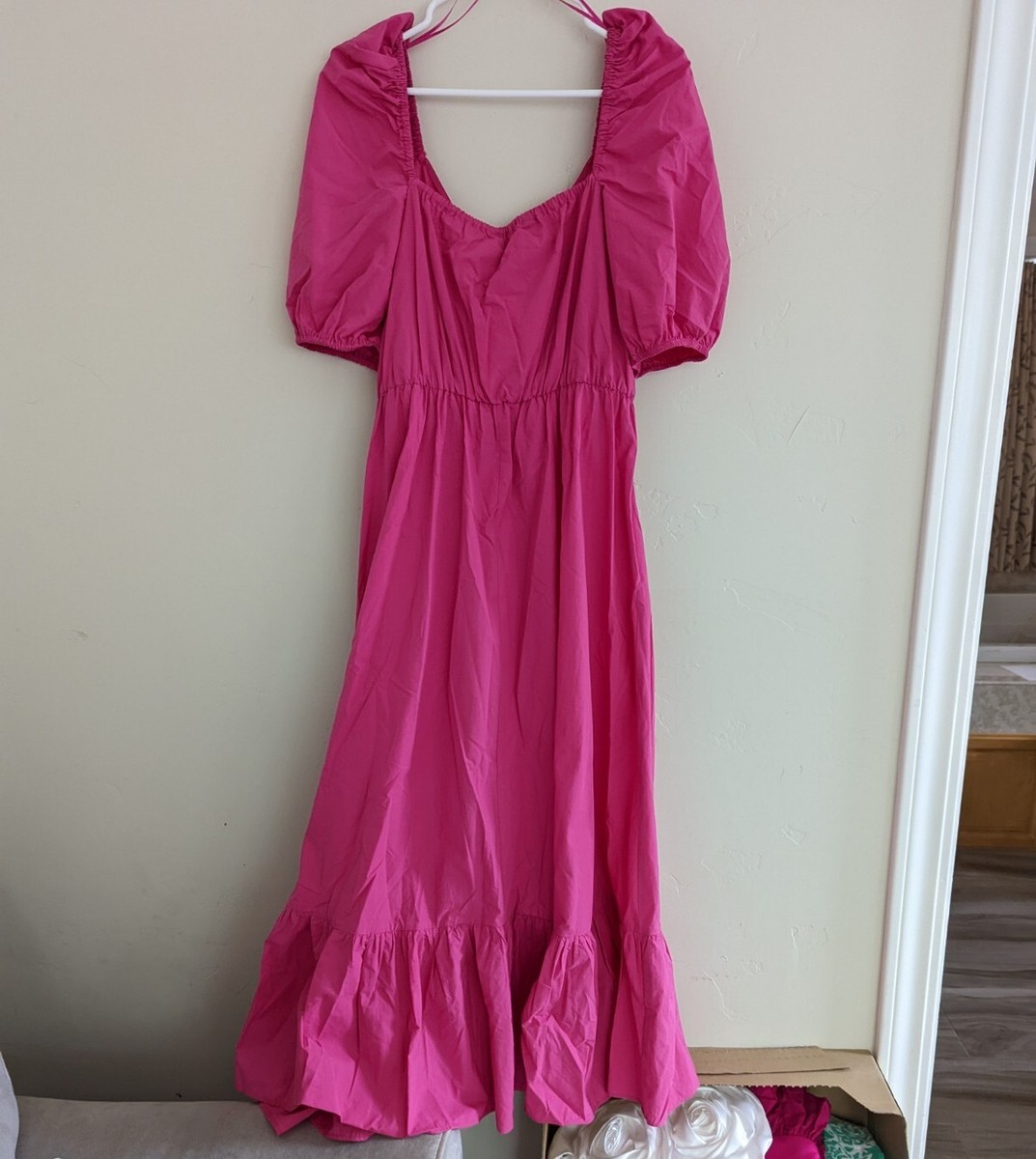 zara pink poplin midi dress ZARA WOMAN FUCHSIA PINK POPLIN MIDI DRESS PUFF SLEEVE 3067/331 XS S M L