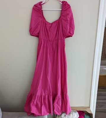 zara pink dress puff sleeve Zara Womens Puff Sleeve Ruffle Eyelet Embroidery Midi Dress Pink Sz XS