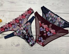 Victorias Secret Dream Angels Floral Embroidery Cheekini Thong Kir Burgundy Blue