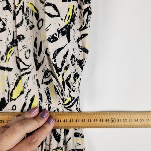 Unbranded Womens Relaxed Dress Size 8 Black Tan Yellow Graphic Print Tasselled - Picture 11 of 13