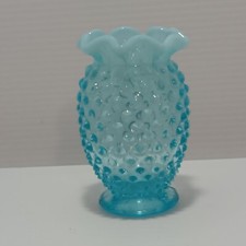 Fenton 4" Hobnail Opalescent Vase Blue/Aqua