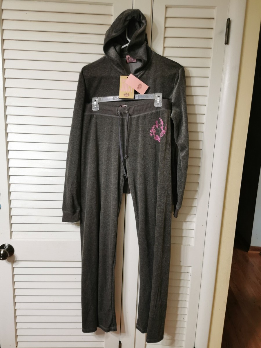 New Juicy Couture Gray Pink Flowers Vintage Luxury Tracksuit