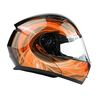 Modular Helmet Flip Up Motorcycle Adult Orange Swirl DOT Integrated Sun Visor
