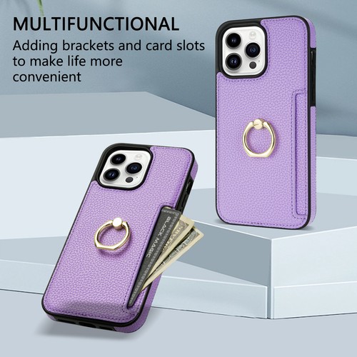 For iPhone 15 Pro Max 14 13 12 11 PU Leather Card Slot Ring Holder Wallet Case - Picture 3 of 17