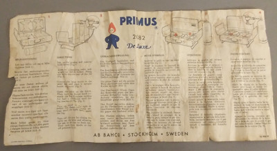 Vtg PRIMUS 2082 De Luxe Propane Stove Orig Paper Instructions Directions Only