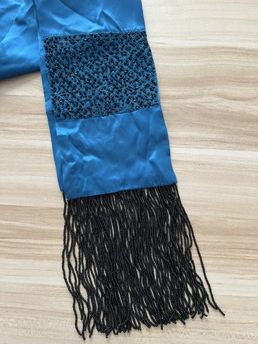 Banana Republic 100% Silk Scarf Beaded Blue Dressy Holiday Long NEW w/o Tags! - Picture 5 of 14