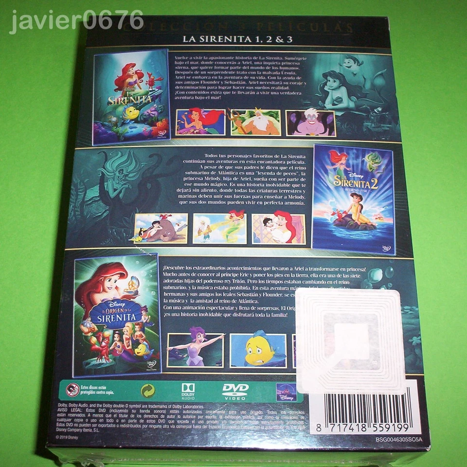 LA SIRENITA DISNEY COLECCION 3 PELICULAS EN DVD PACK NUEVO Y PRECINTADO - Imagen 2 de 4