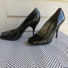 Nine West Black Patent Shoes Peep Toe High Heel Size 7 M Women's
